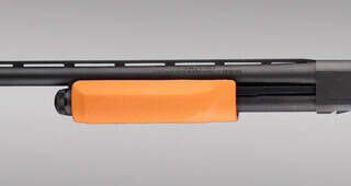 Hogue Remington 870 12 Gauge Less Lethal Orange OverMolded Shotgun Forend features a rubber design